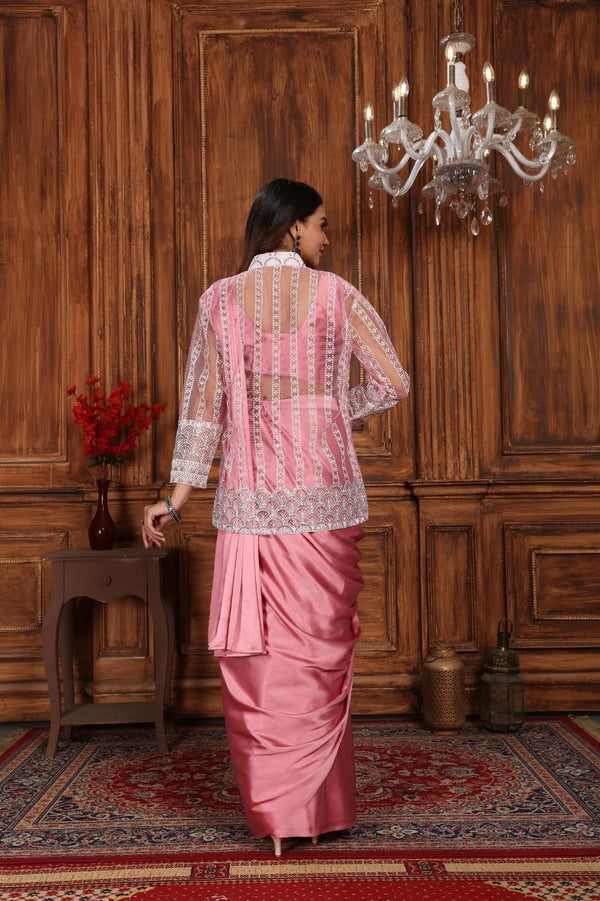 Pink Designer Soft Silk Ready-to-Wear Saree