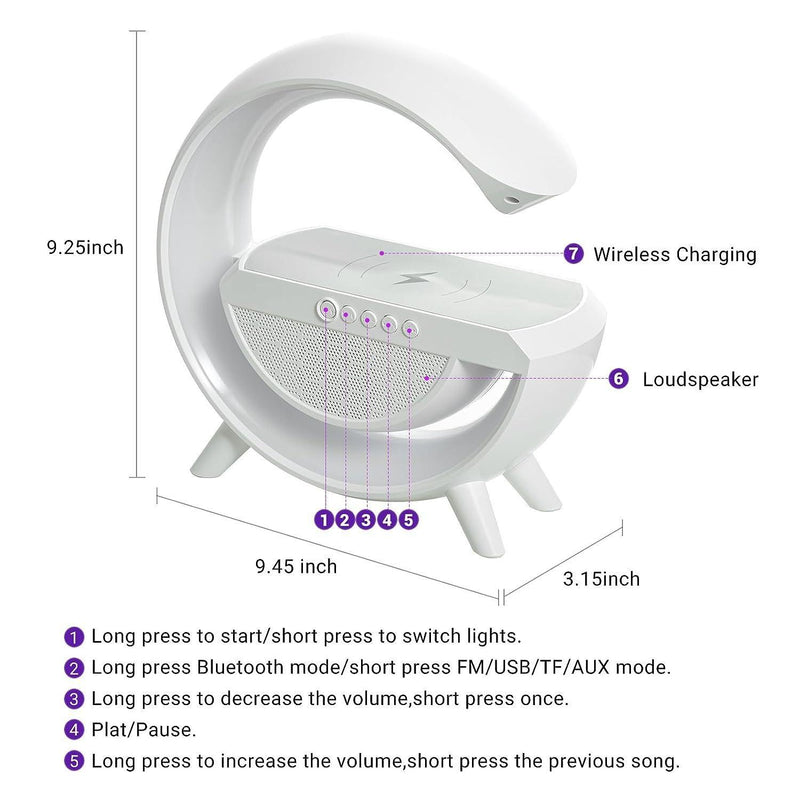 GlowAura Wireless Charging Lamp with Bluetooth Speaker