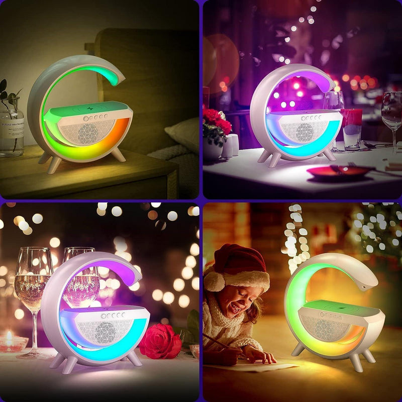 GlowAura Wireless Charging Lamp with Bluetooth Speaker