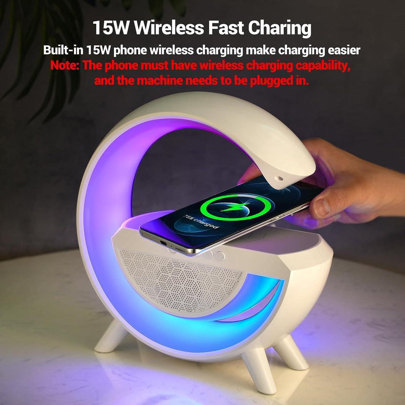 GlowAura Wireless Charging Lamp with Bluetooth Speaker