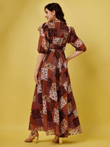 Women's Georgette Prined Flared Maxi Dress