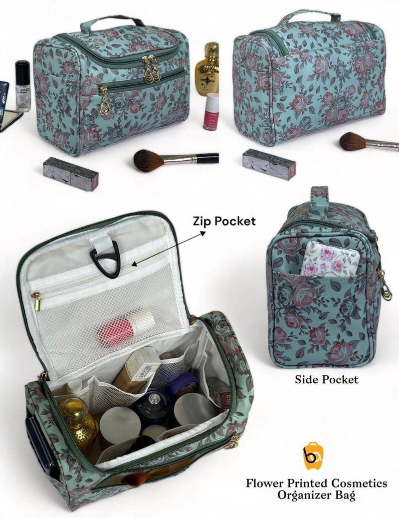 Flower Printed Organizer Cosmetic Travel Bag