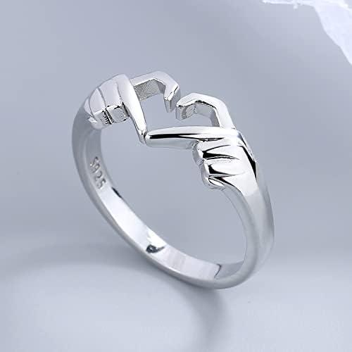 Pack of 2 Couple Hands Than Heart Thumb Finger Ring Metal Stainless Steel