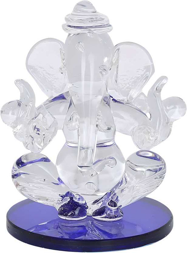 Crystal ganesha Twin side face for car dashboard idols Showpiece - 5.5 cm��(Crystal, Blue)